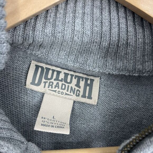 Duluth Trading Sweater Size Large Mens Gray Strongarm 1/4 Zip Mock Neck Cotton - Picture 3 of 6